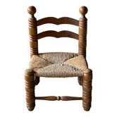 Rustic oak and straw chair, France 1940s
