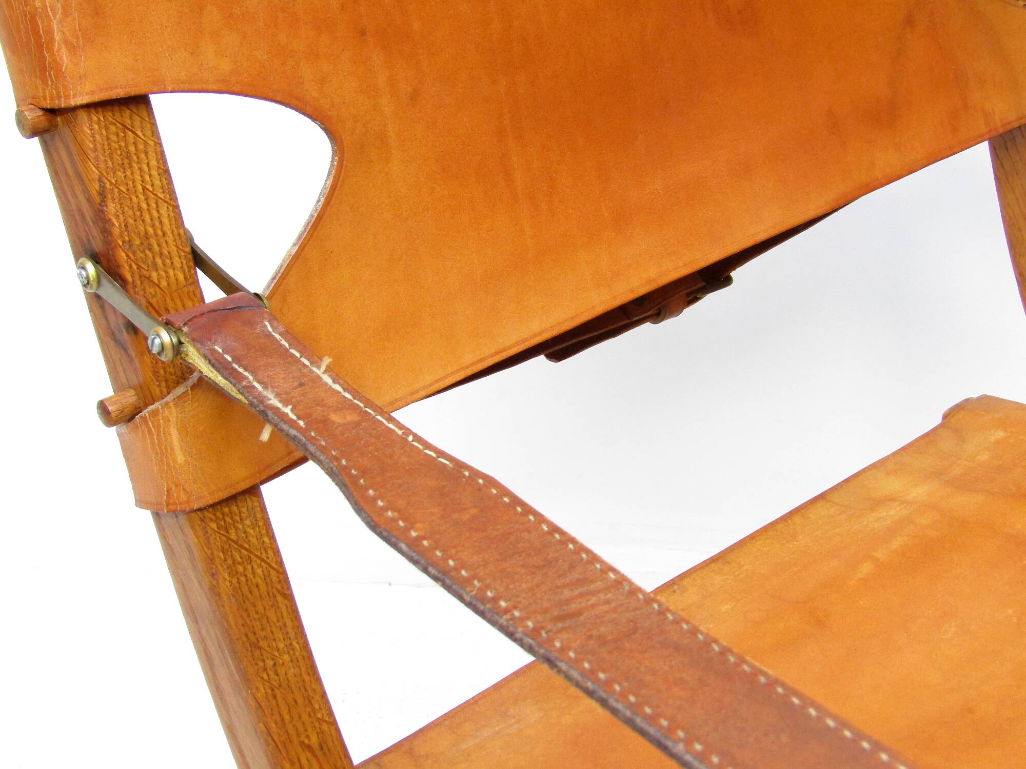 Two 1950s Danish Safari Chairs In Oak & Hide Leather by Poul Hundevad