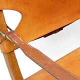 Two 1950s Danish Safari Chairs In Oak & Hide Leather by Poul Hundevad