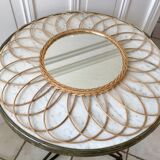 Rattan flower rattan mirror in the 60s