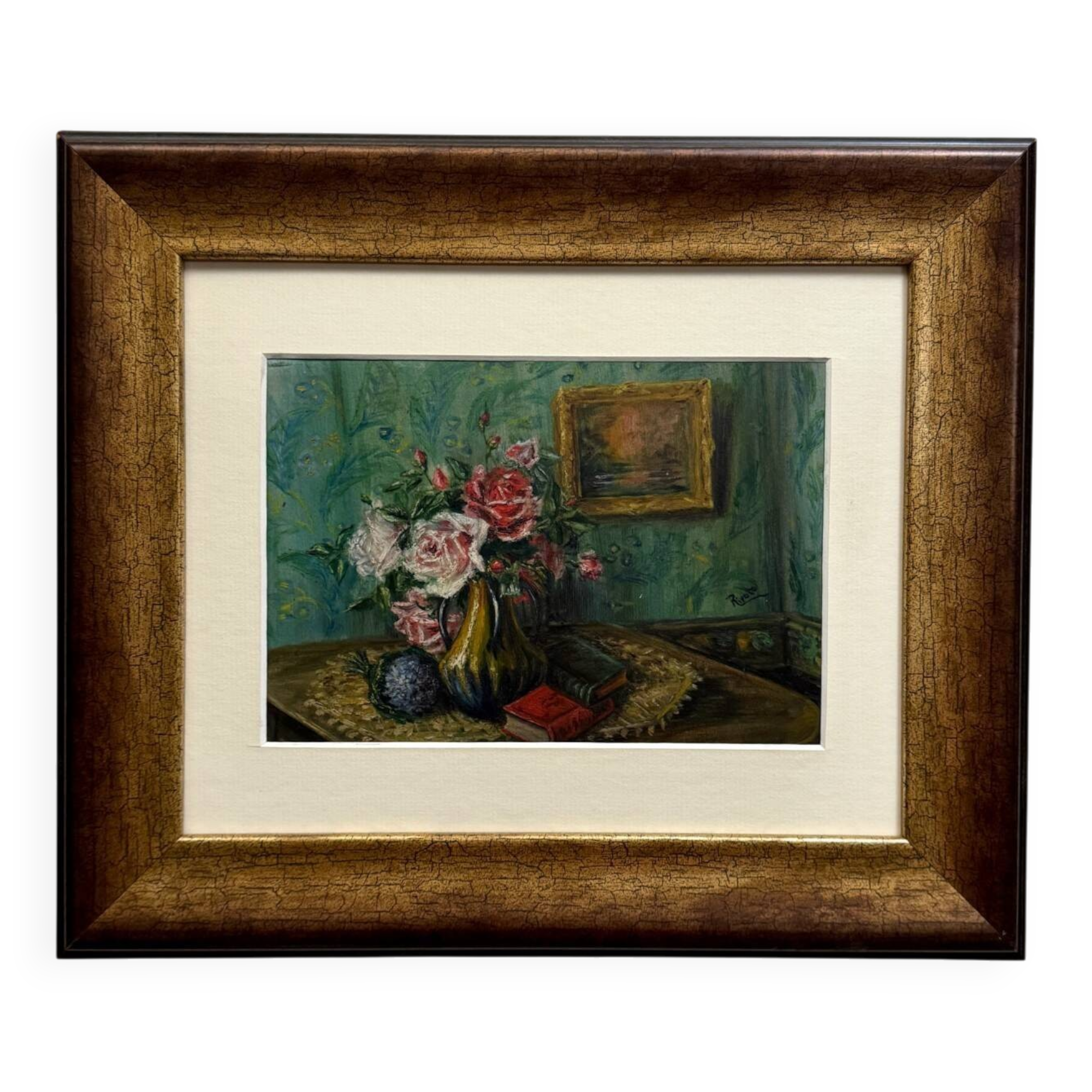 Watercolour on paper still life bouquet of flowers 20th century by Rivoto