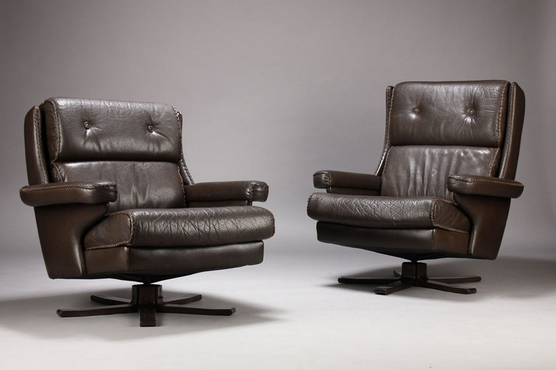 Pair of armchairs scandinavian leather 1960
