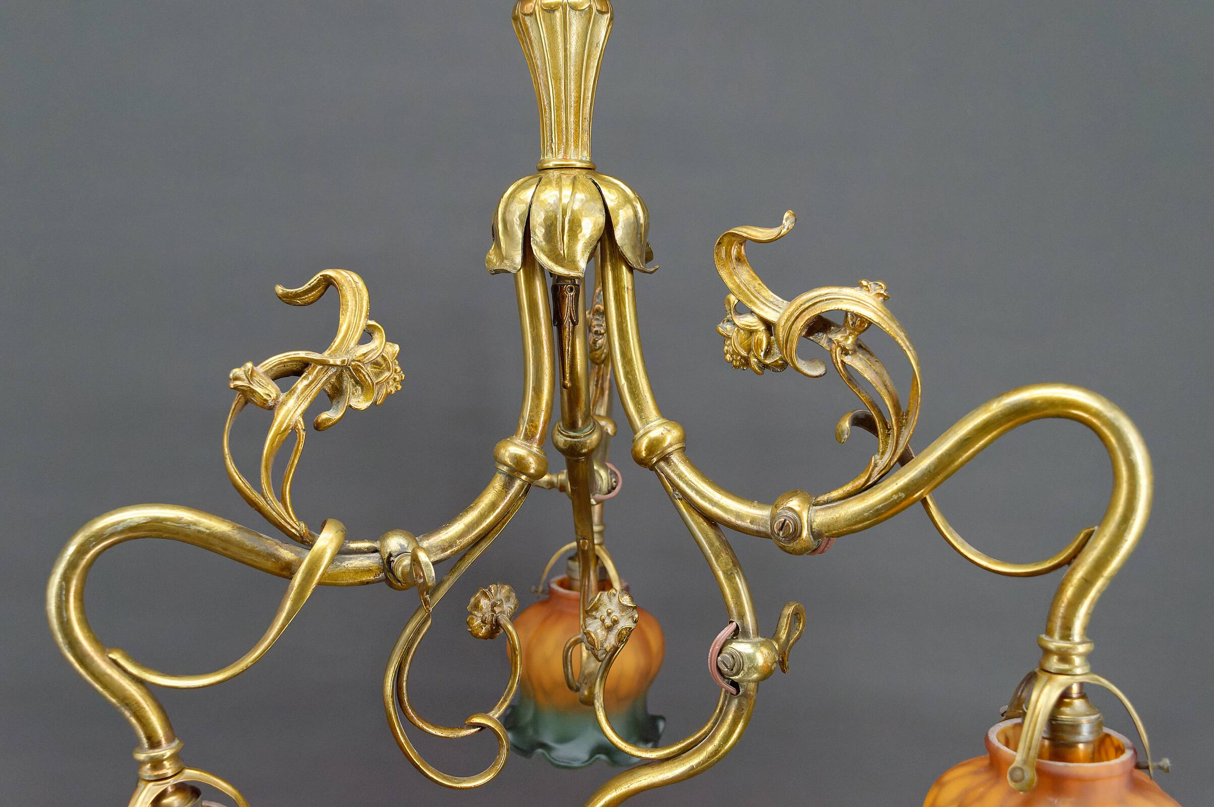 Art nouveau chandelier in gilt bronze, france, circa 1890