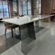 Vintage square dining table in green marble / wabi-sabi table