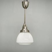 Pair of 1930s Czech Art Deco Opaline Glass and Chrome Pendant Lights