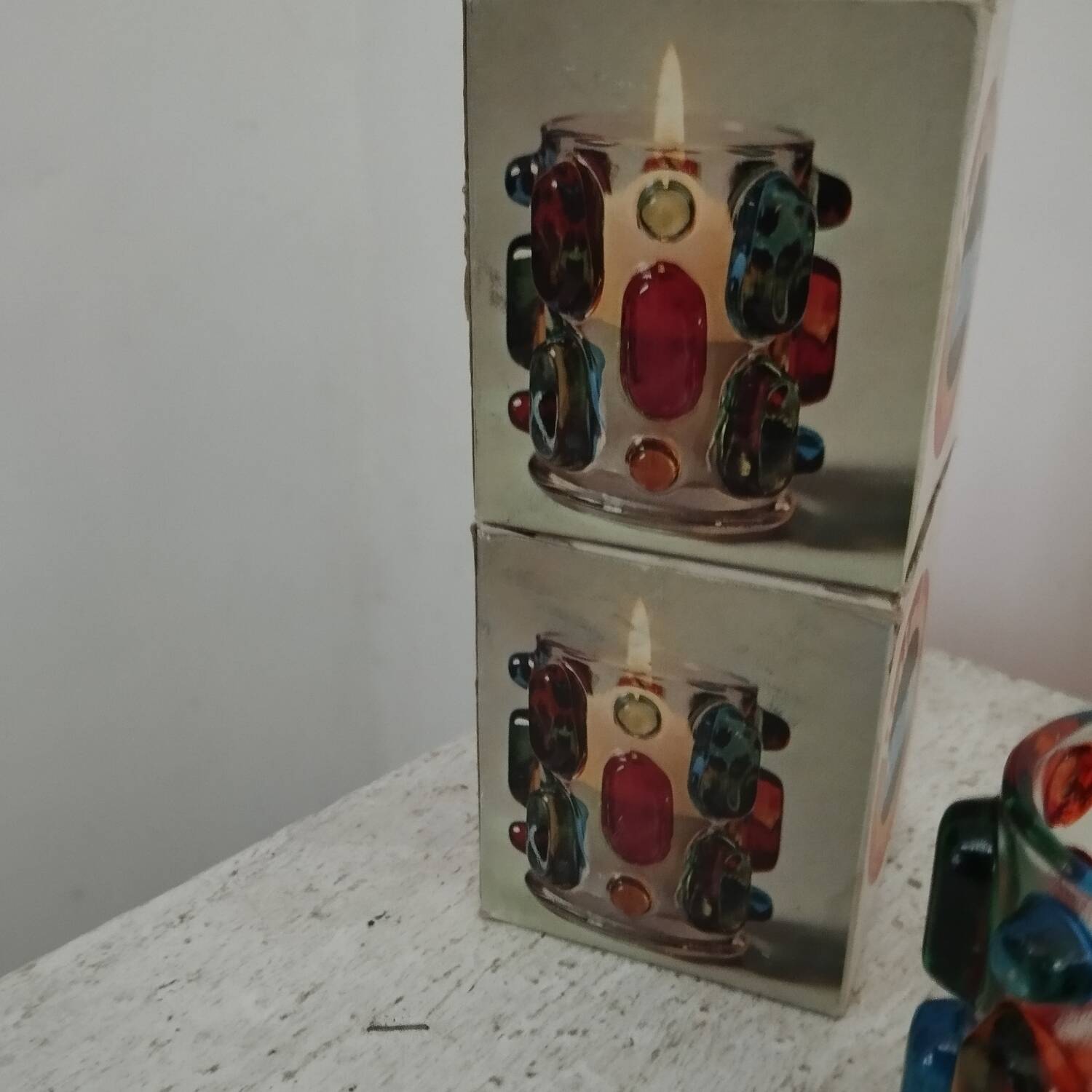 Pair of 70s Rainbow tealight holders