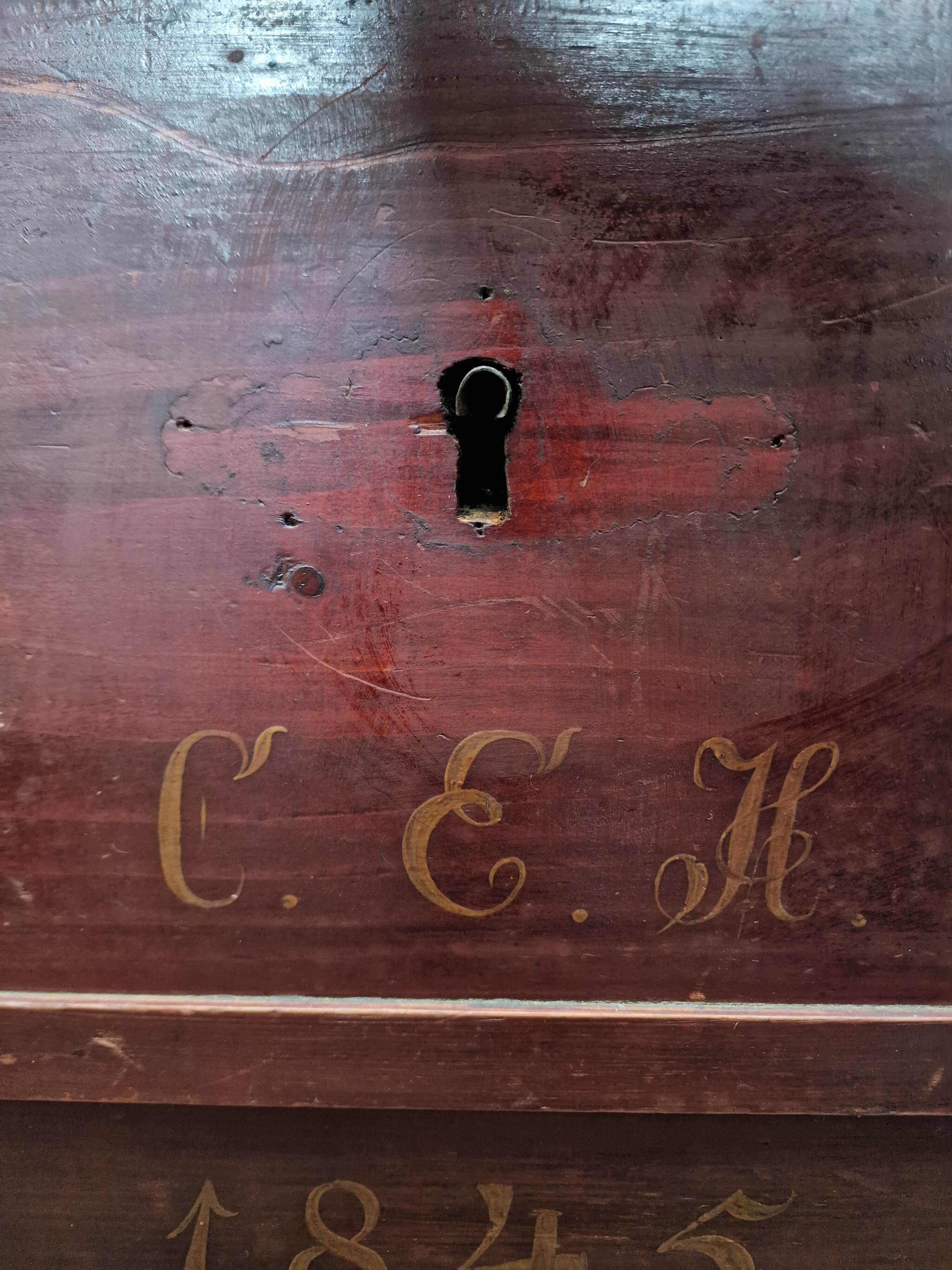 Swedish rustic farmhouse folk art blanket chest 1845