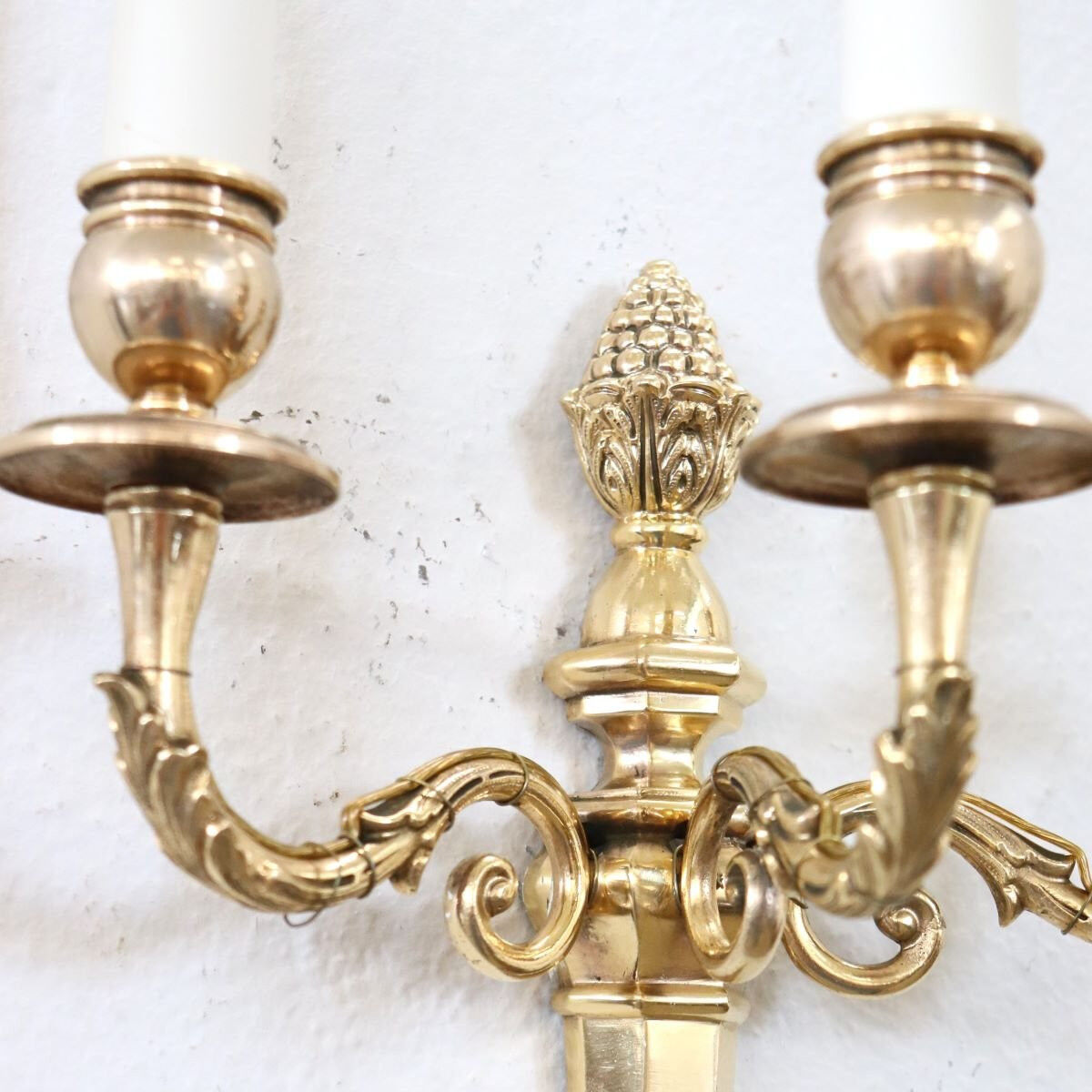 Set Of 3 Gold-plated Brass Wall Sconces, Italy, Late 19th Century
