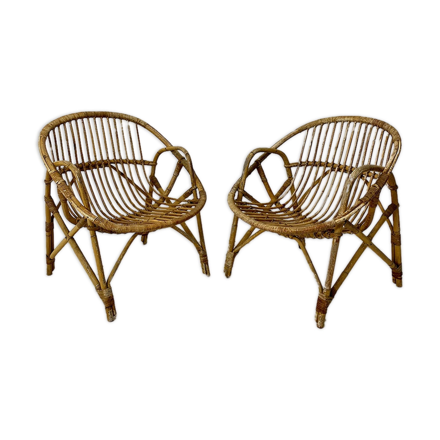 Paire de fauteuils en rotin vintage 60