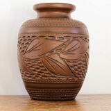 Carved terracotta vase, signed
