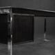 Vintage Mid-Century Danish Black Modern Minimalist Oak Office Desk with Chrome Base, 1970s
