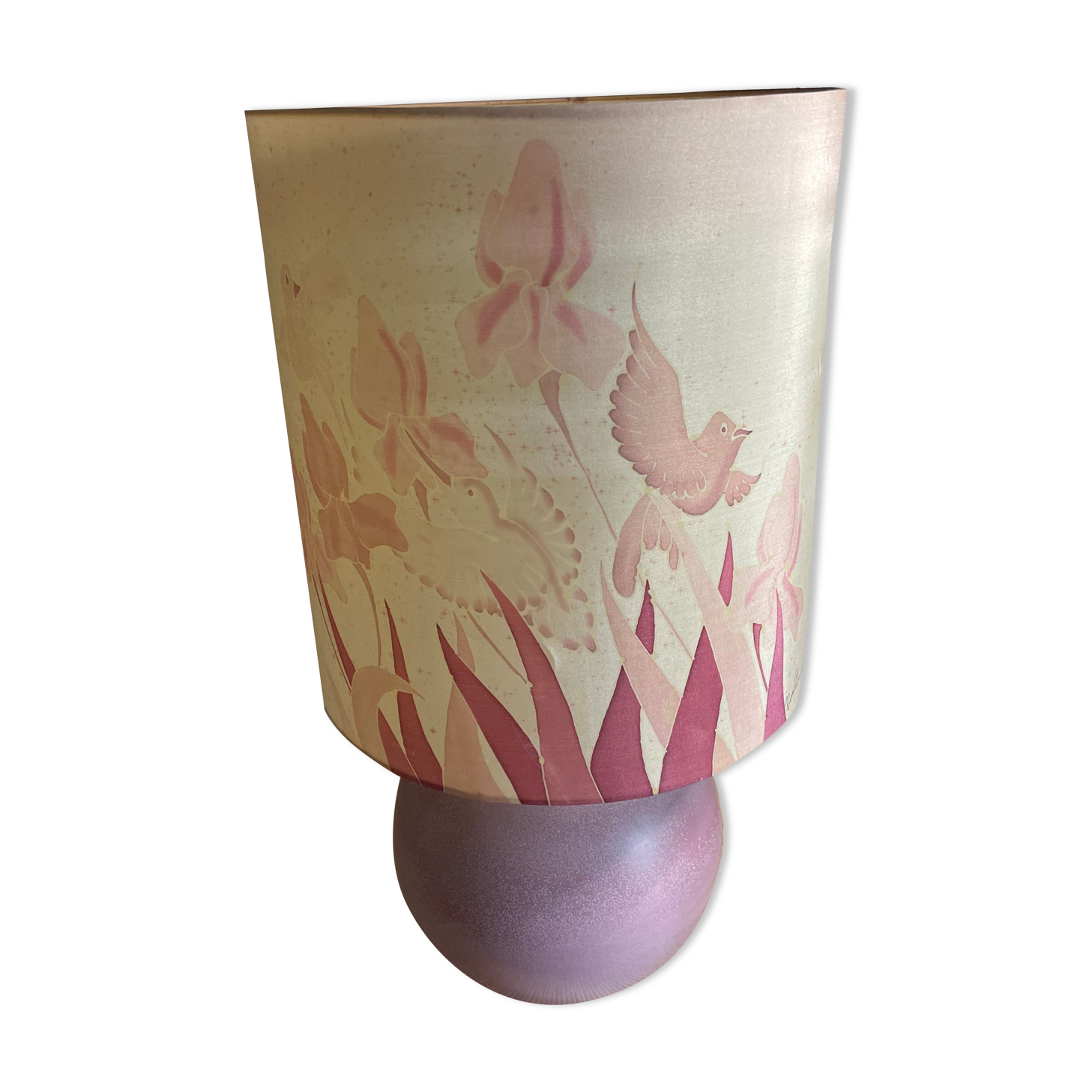 Ceramic lamp lilac decoration iris and birds