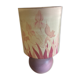 Lampe céramique lilas décor iris et oiseaux