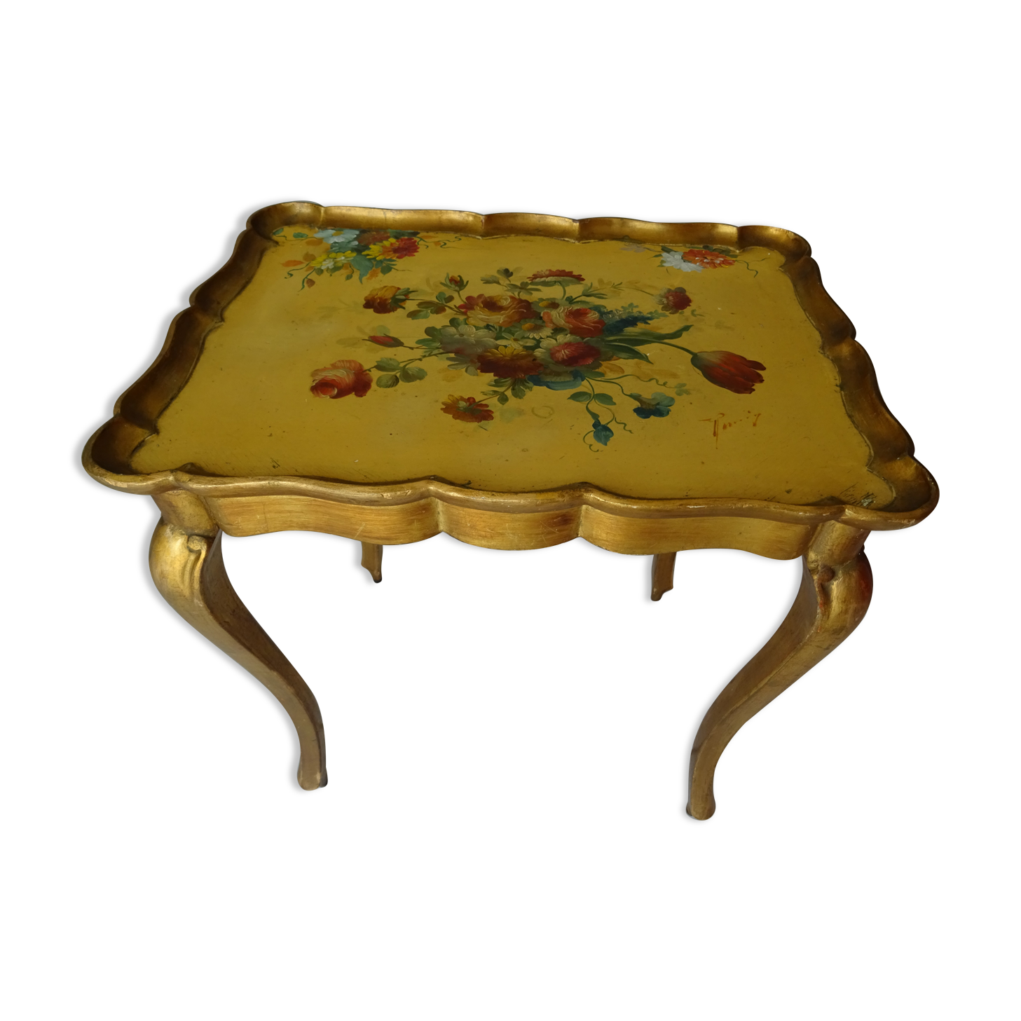 Side coffee table gilded wood decoration flowers year 60