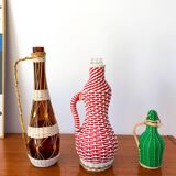 mini bottle in green and white scoubidou from the 70s
