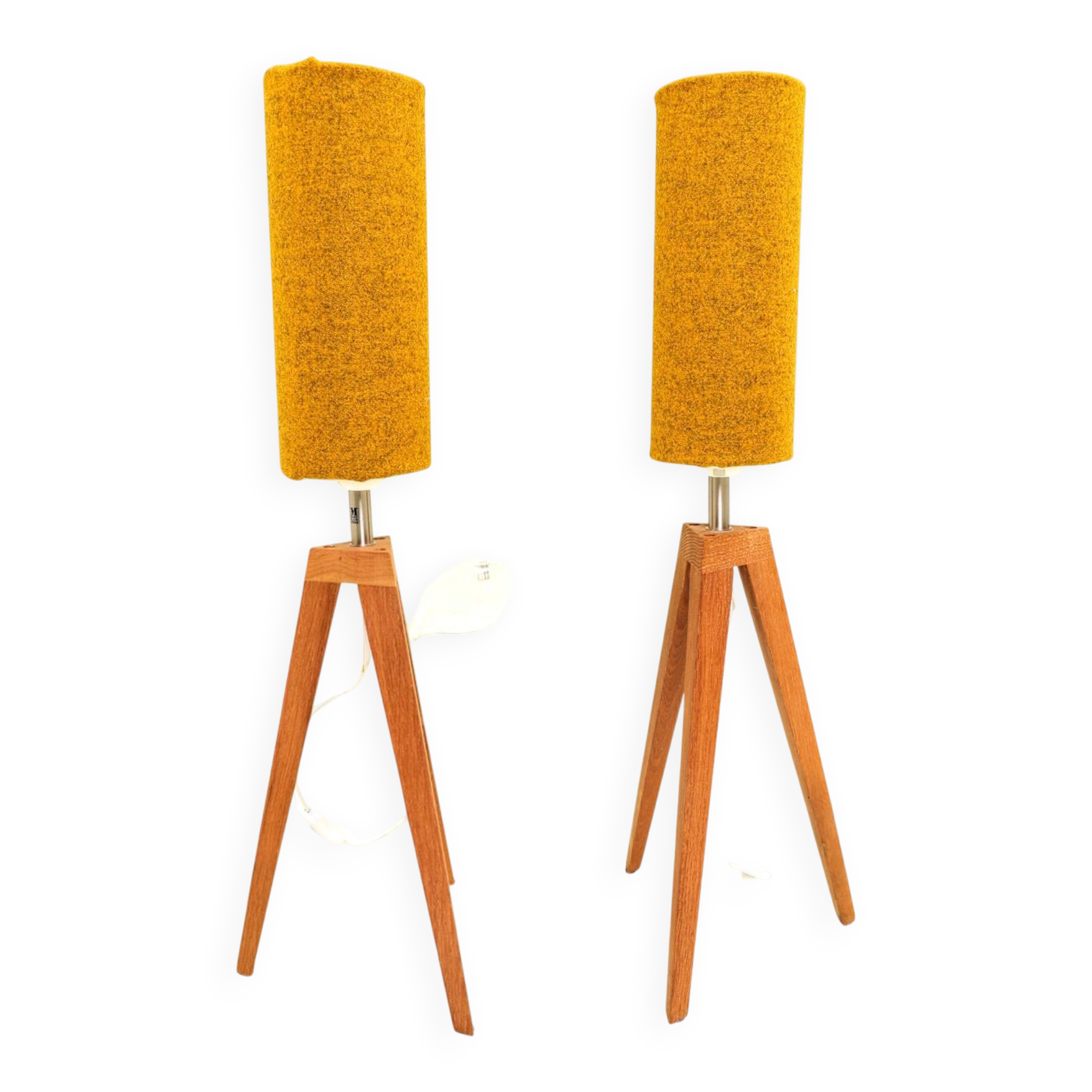 Pair of modern design teak wood lamps 1960