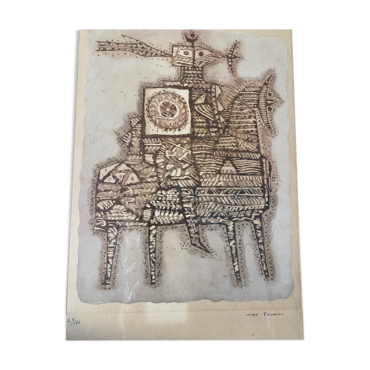 Lithograph Max Papart of the seventies theme of the rider