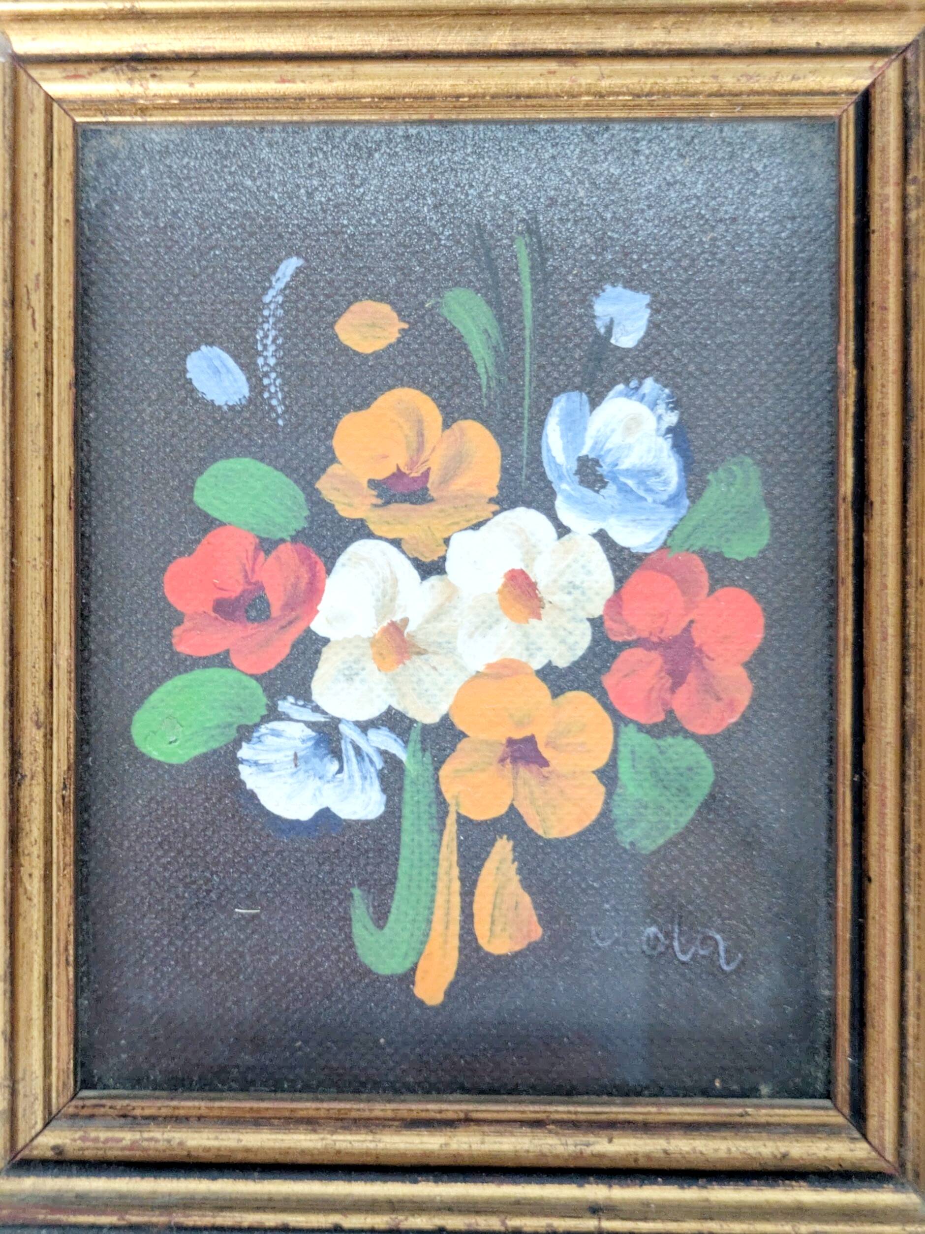 Pair of small Italian oil paintings, flowers and landscape.