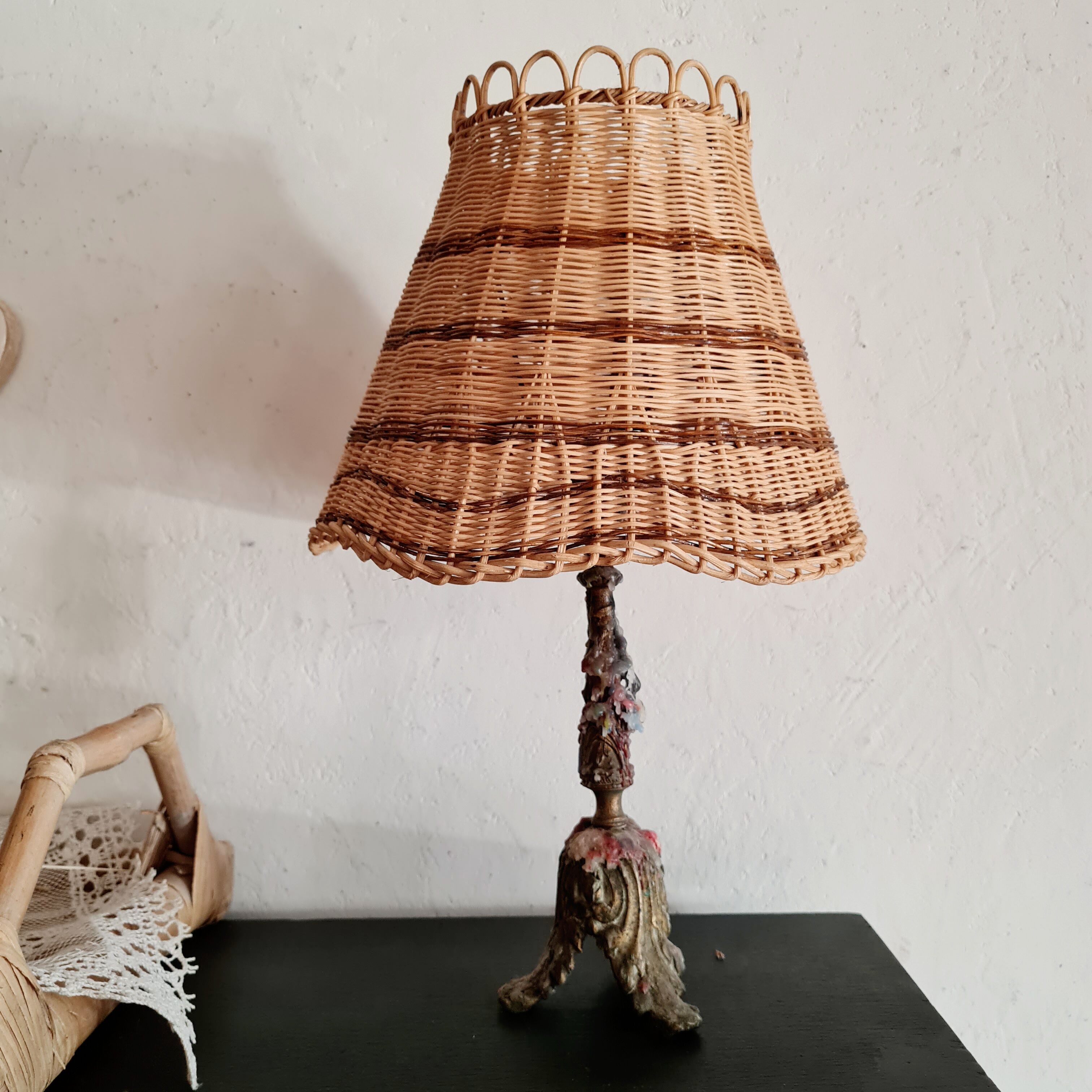 Antique rattan lampshade