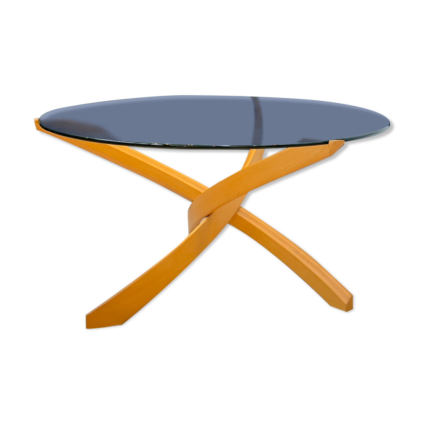 Coffee table "maison regain" beech and glass design 1970