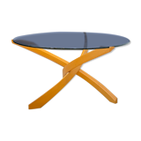 Table basse " maison regain" hêtre et verre design 1970
