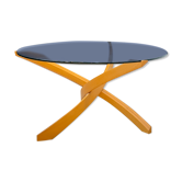 Coffee table "maison regain" beech and glass design 1970