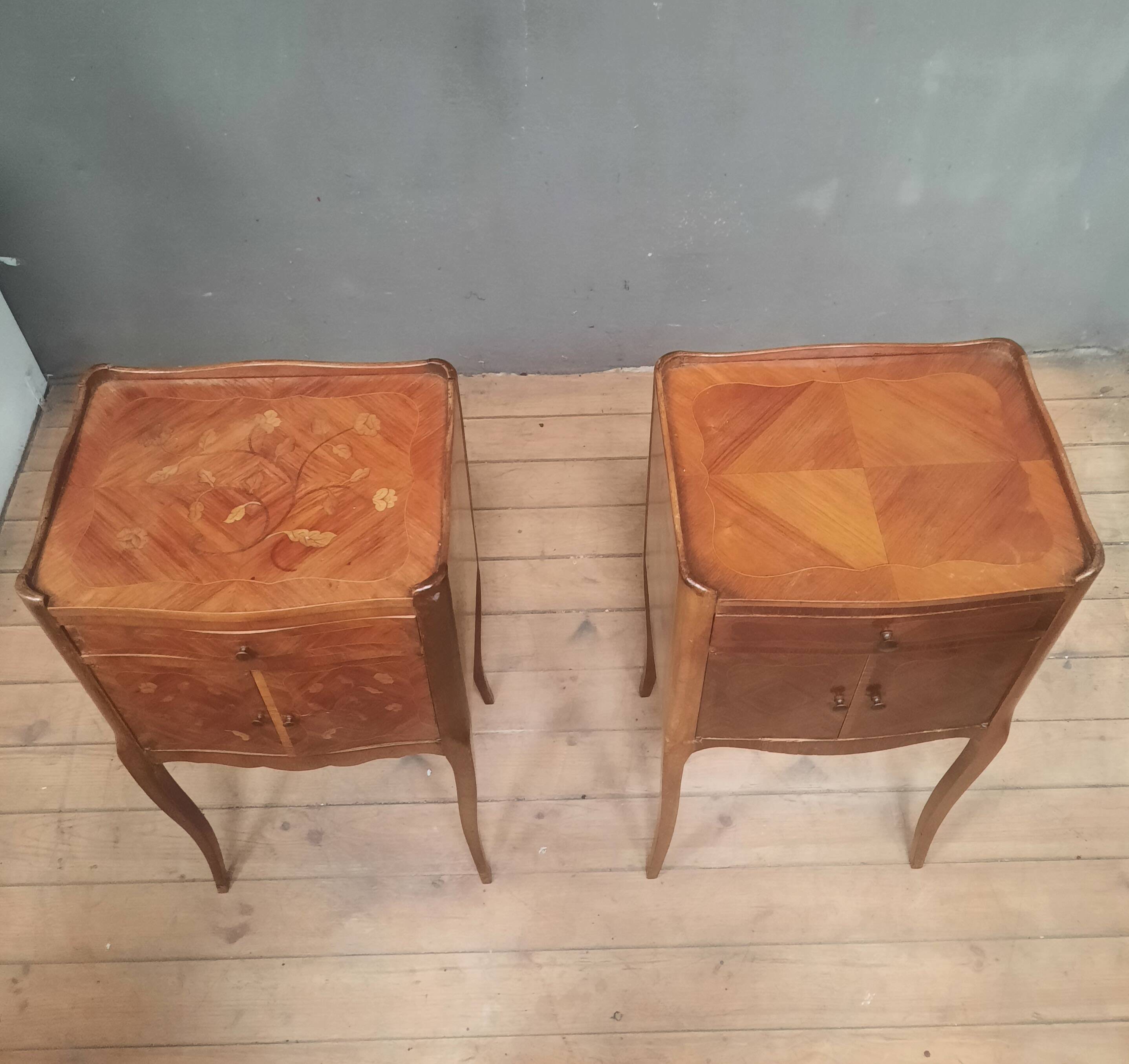 2 bedside tables with Louis XV style marquetry doors