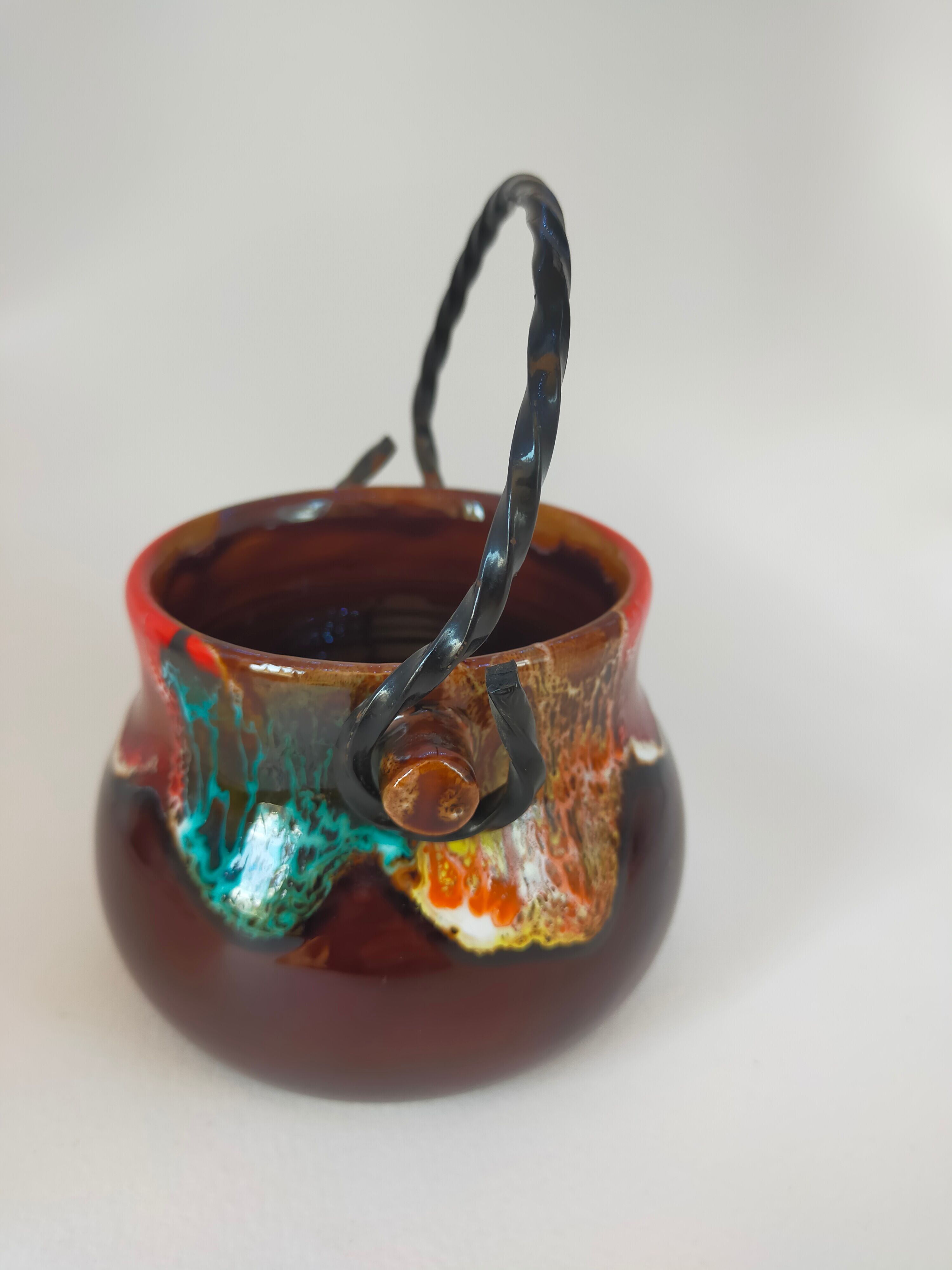 Valauris ceramic cauldron signed