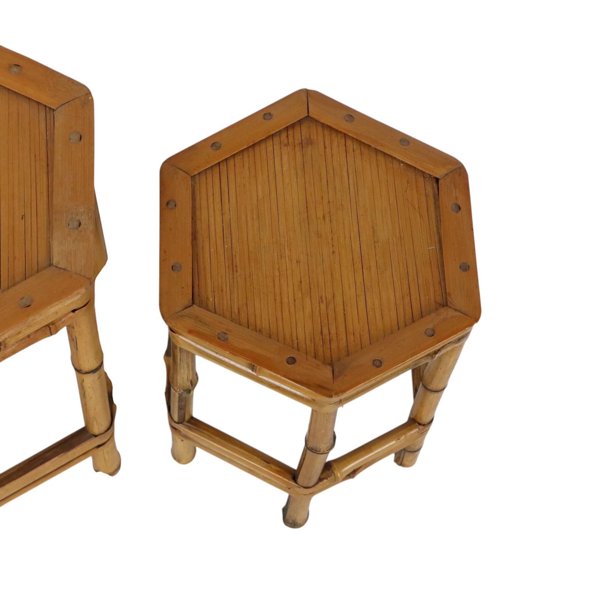 Vintage Set of 3 Bamboo and Rattan Side Tables / Nesting Tables – Boho Styl