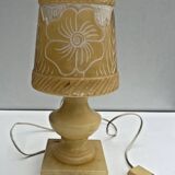 Vintage Alabaster Lamp with Floral Pattern Shade
