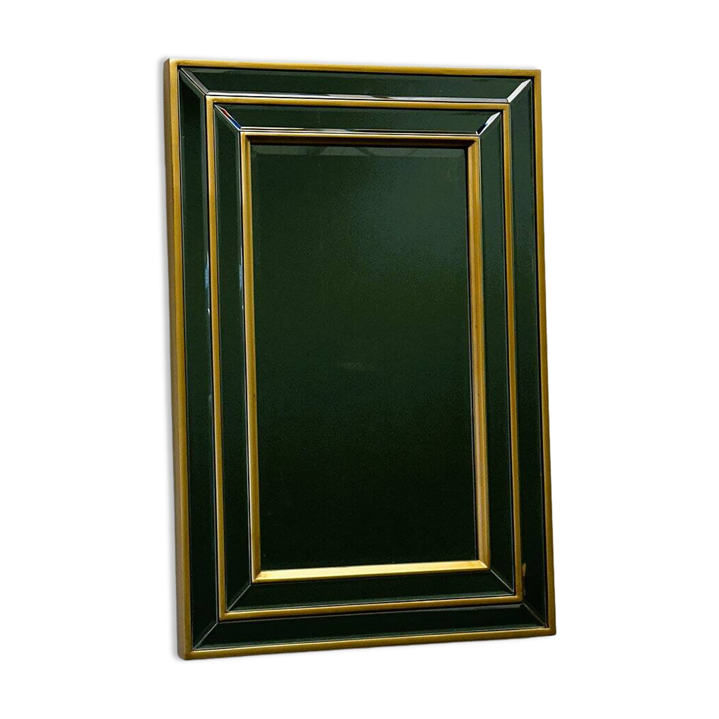 Mid-century modern mirror with layered brass frame, 1980s