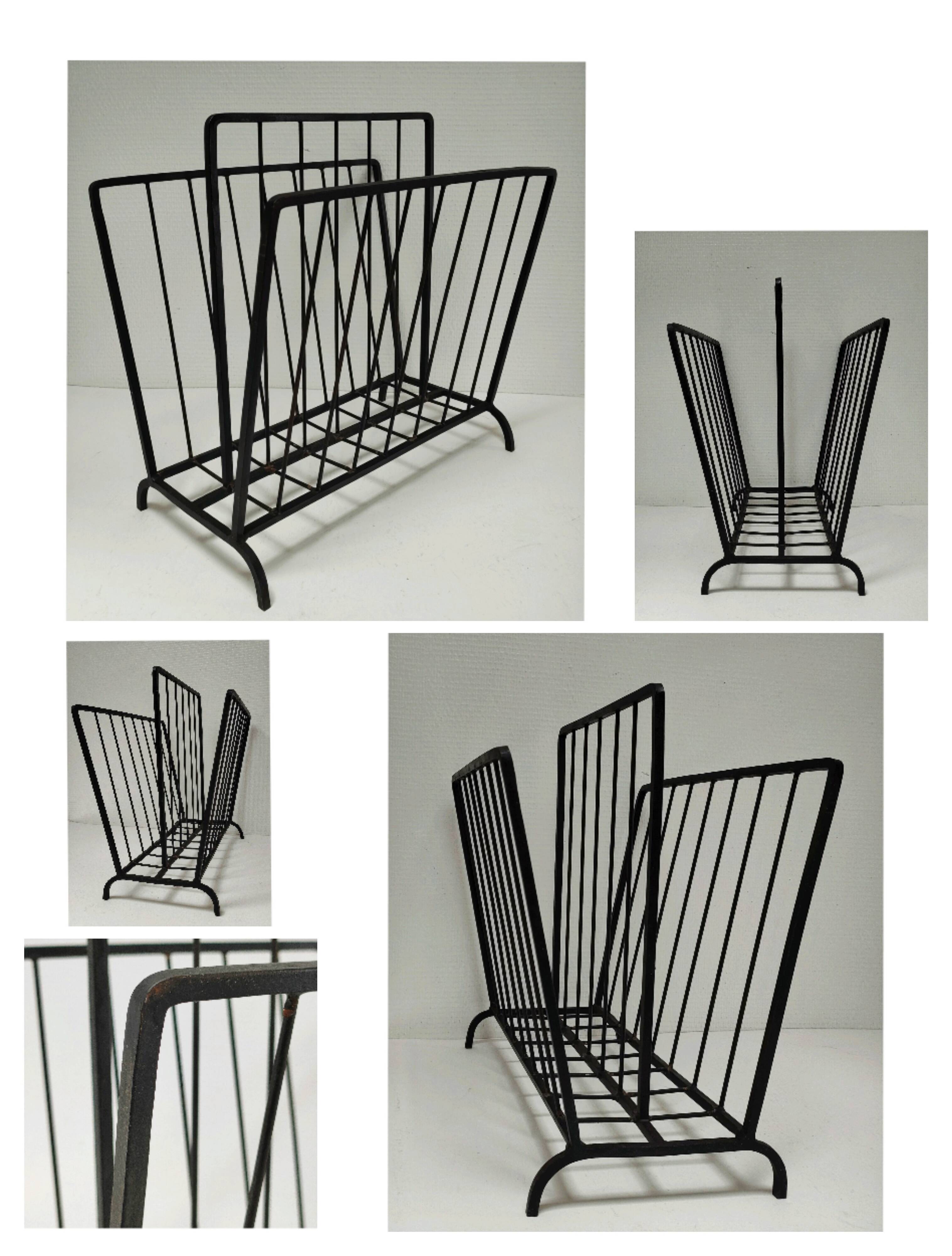Modernist magazine holder black iron 60s