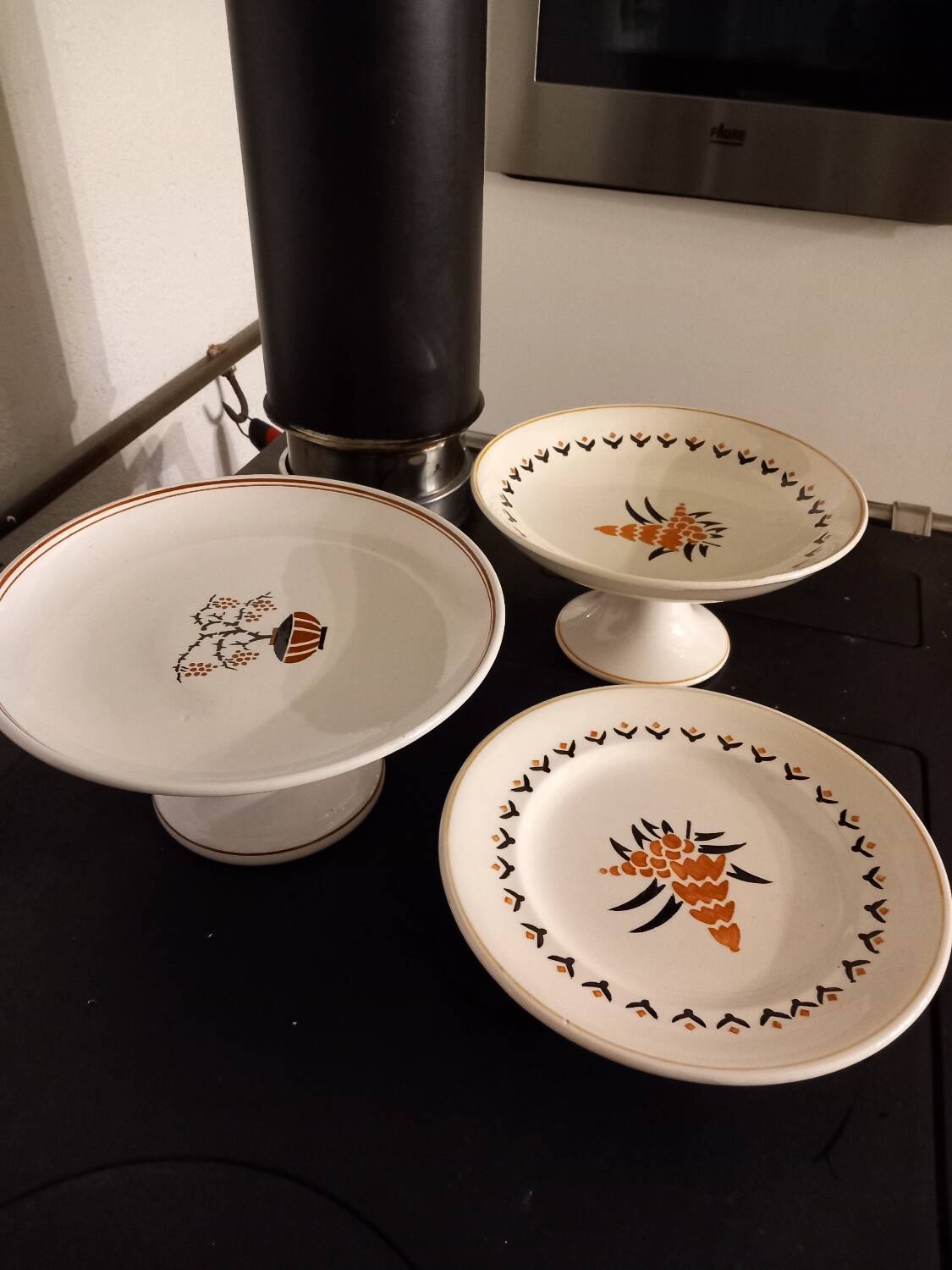 Set of 3 old earthenware fruit bowls from Saint Amand