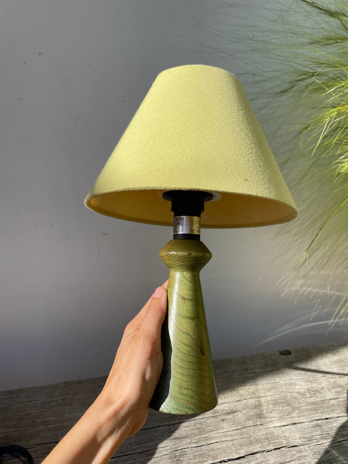 Italian green turned wood lamp, 1980