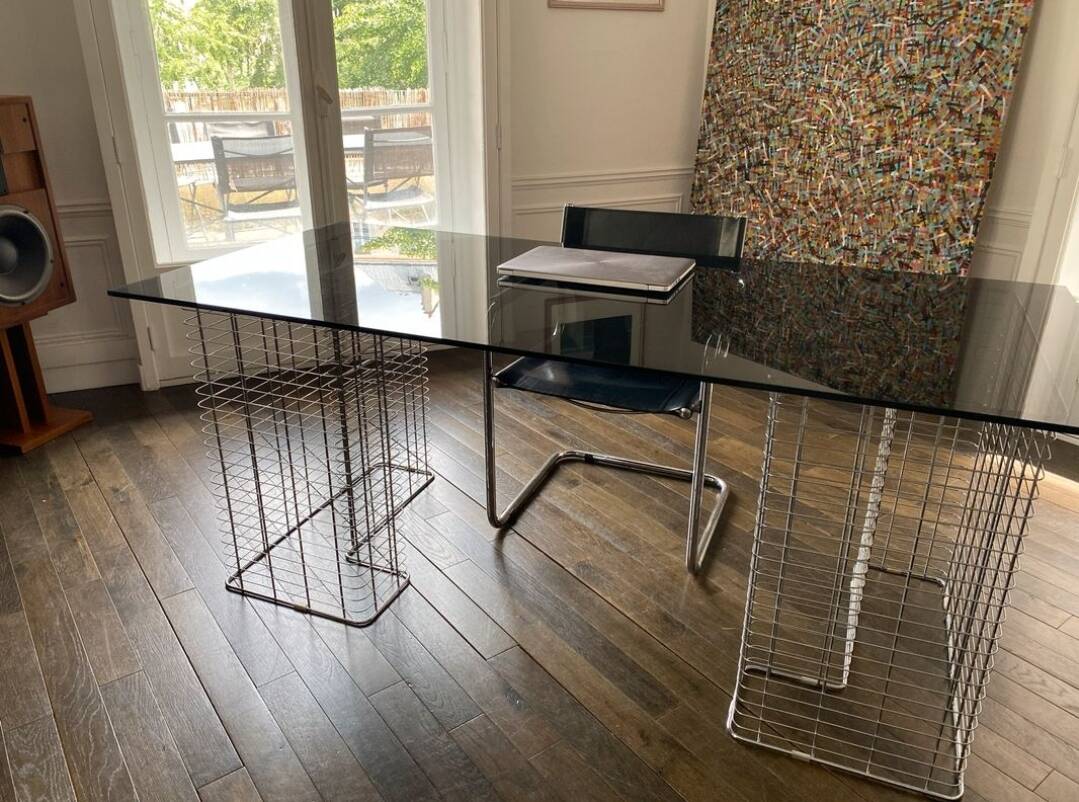 Large “Wire” Executive Desk by Terrence Conran - chrome and smoked glass - modular into a Coffee Table