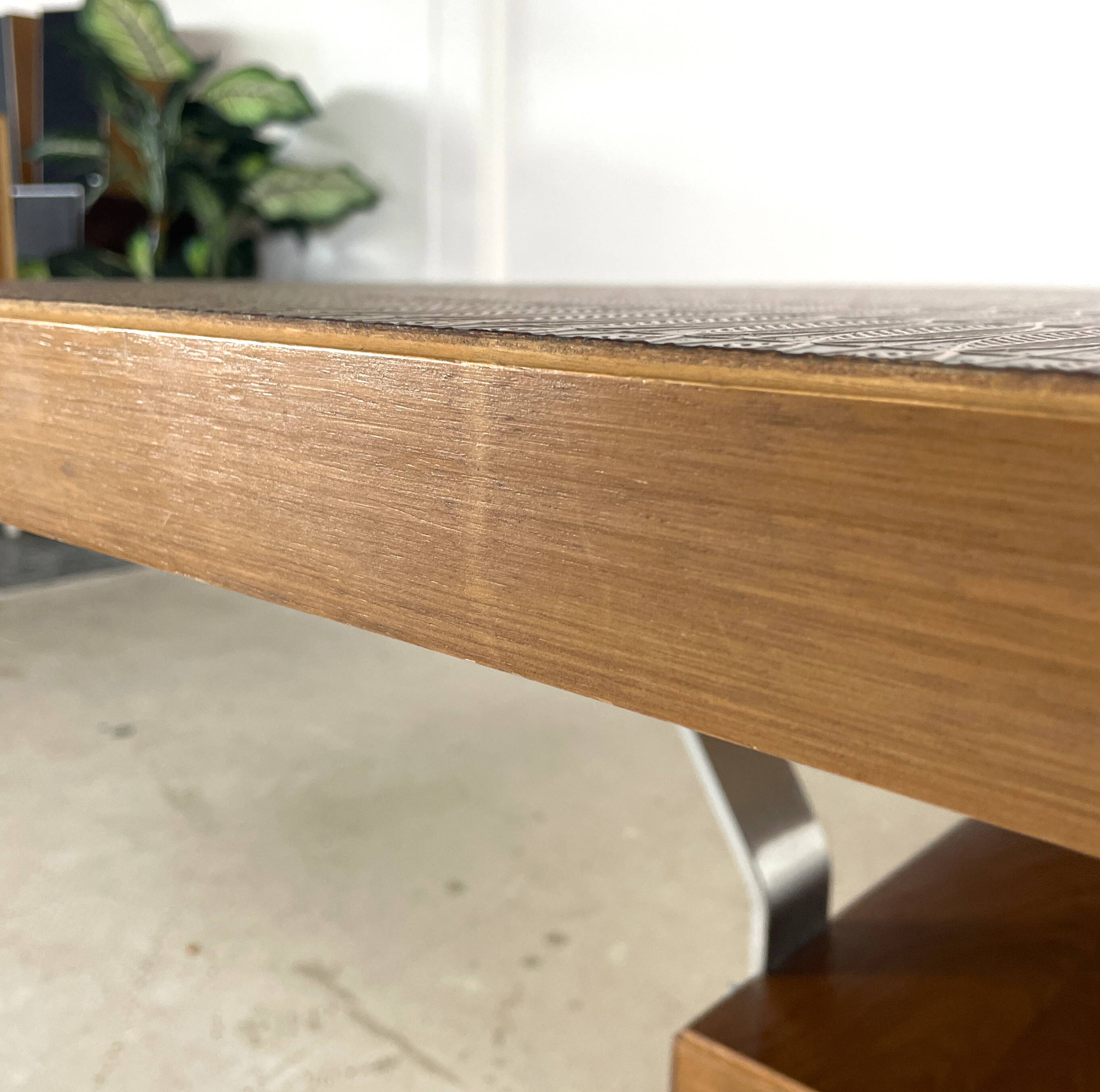 Vintage coffee table with copper top and chrome legs