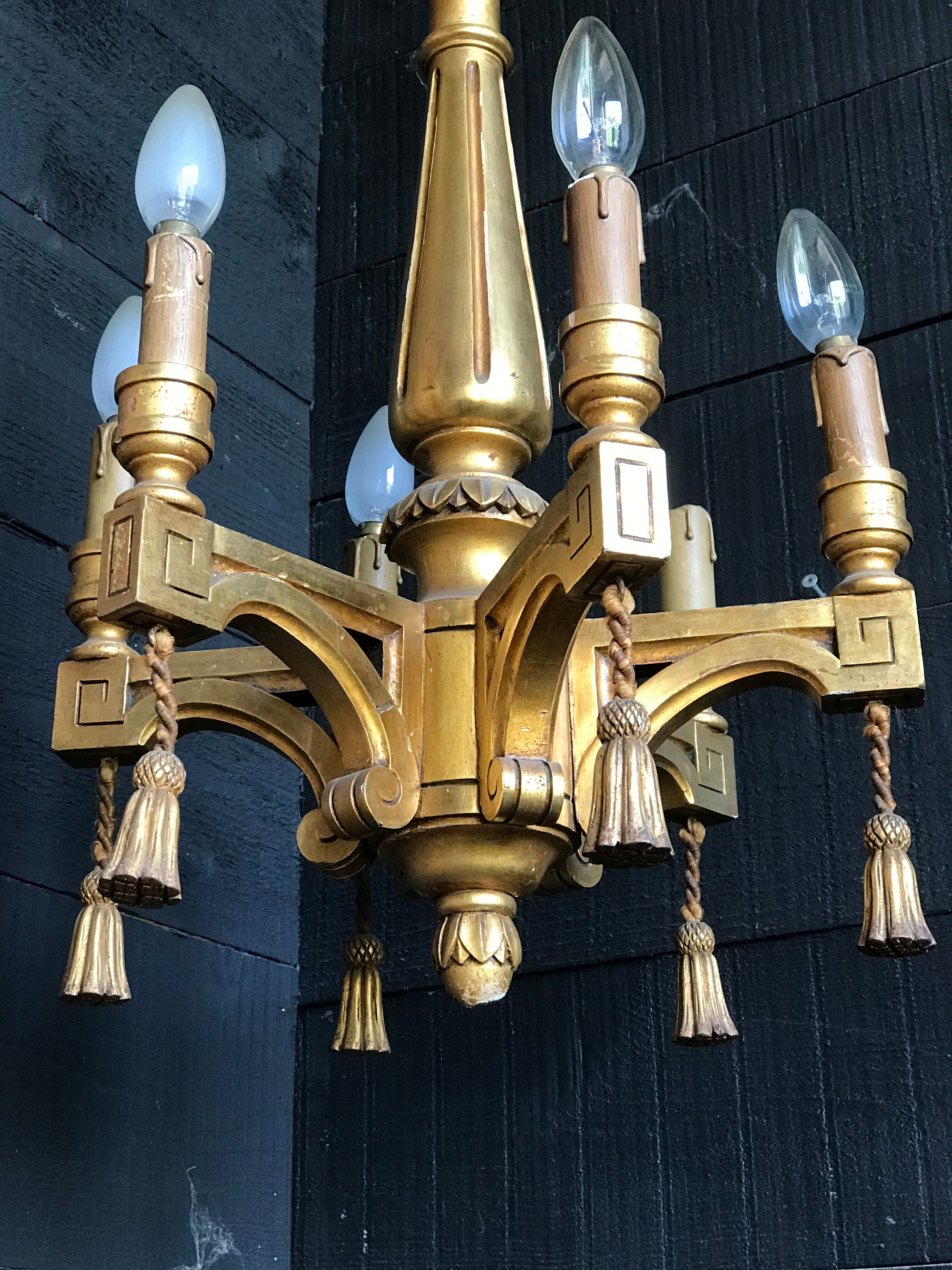 Golden wood chandelier