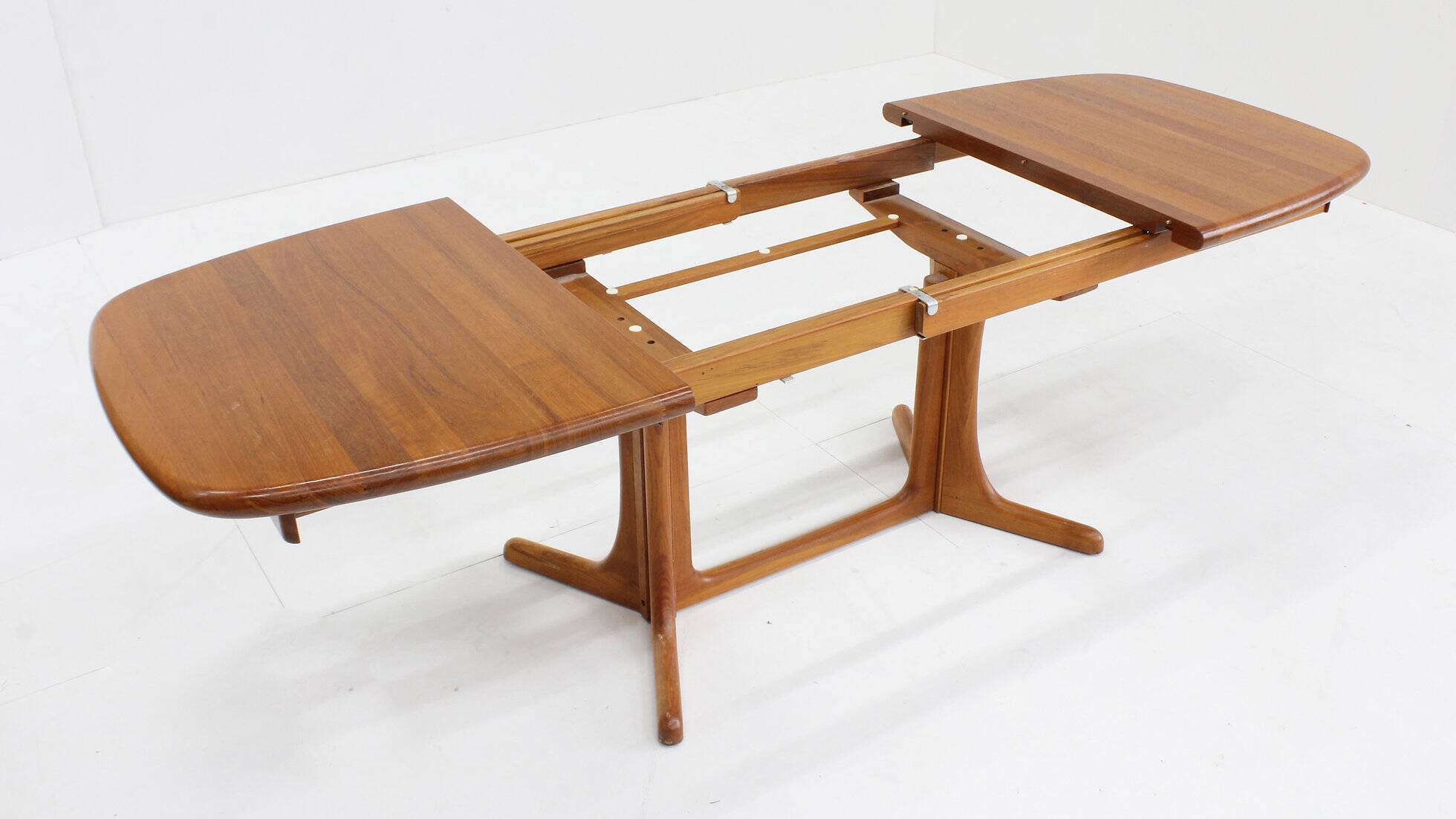 Vintage Danish oval extendable dining table solid teak 1960s
