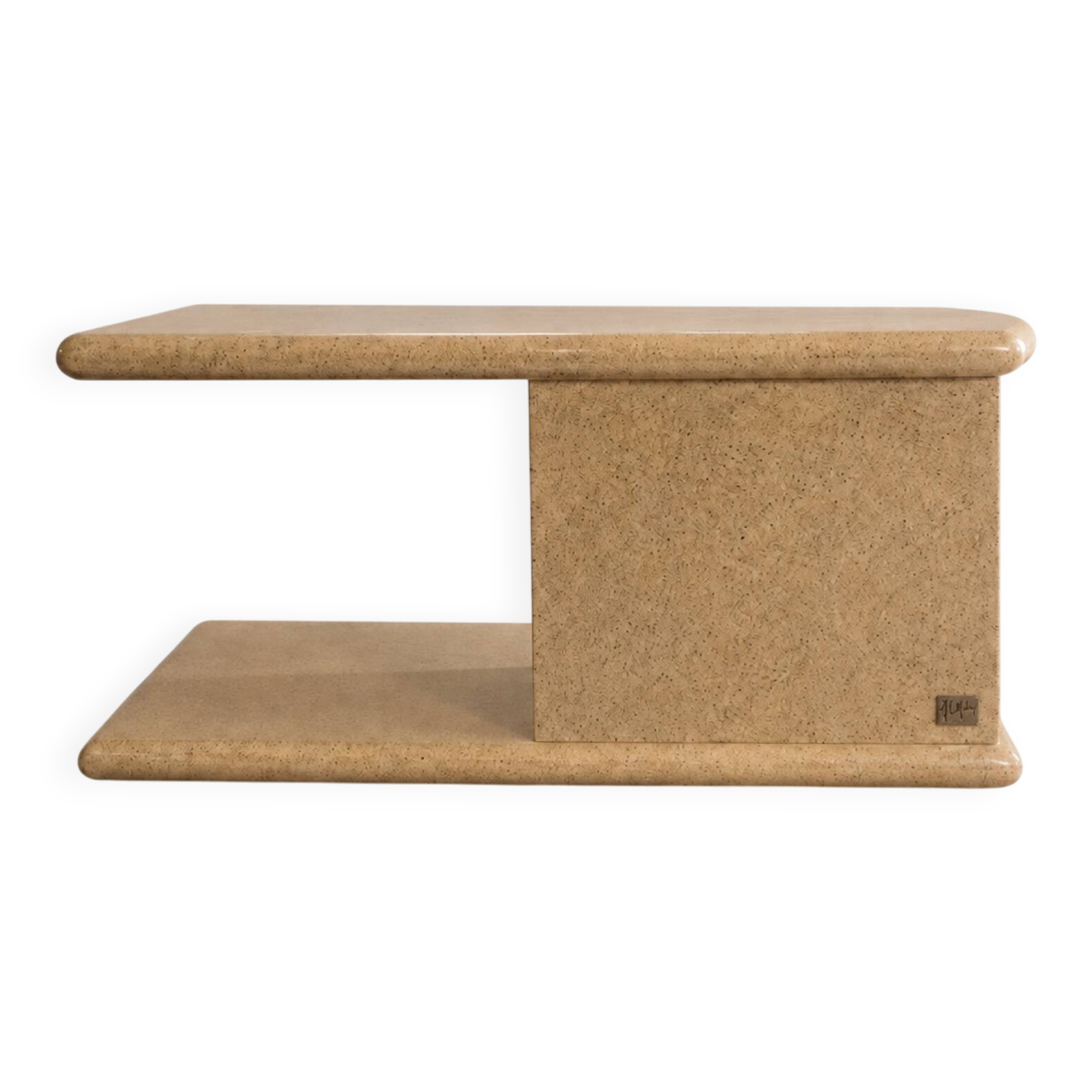 Side table signed by Jean-Claude Mahey, speckled beige wood and resin.
