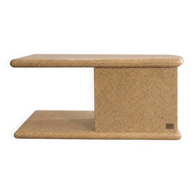 Table d’appoint signé Jean-Claude Mahey bois et résine mouchetée beige