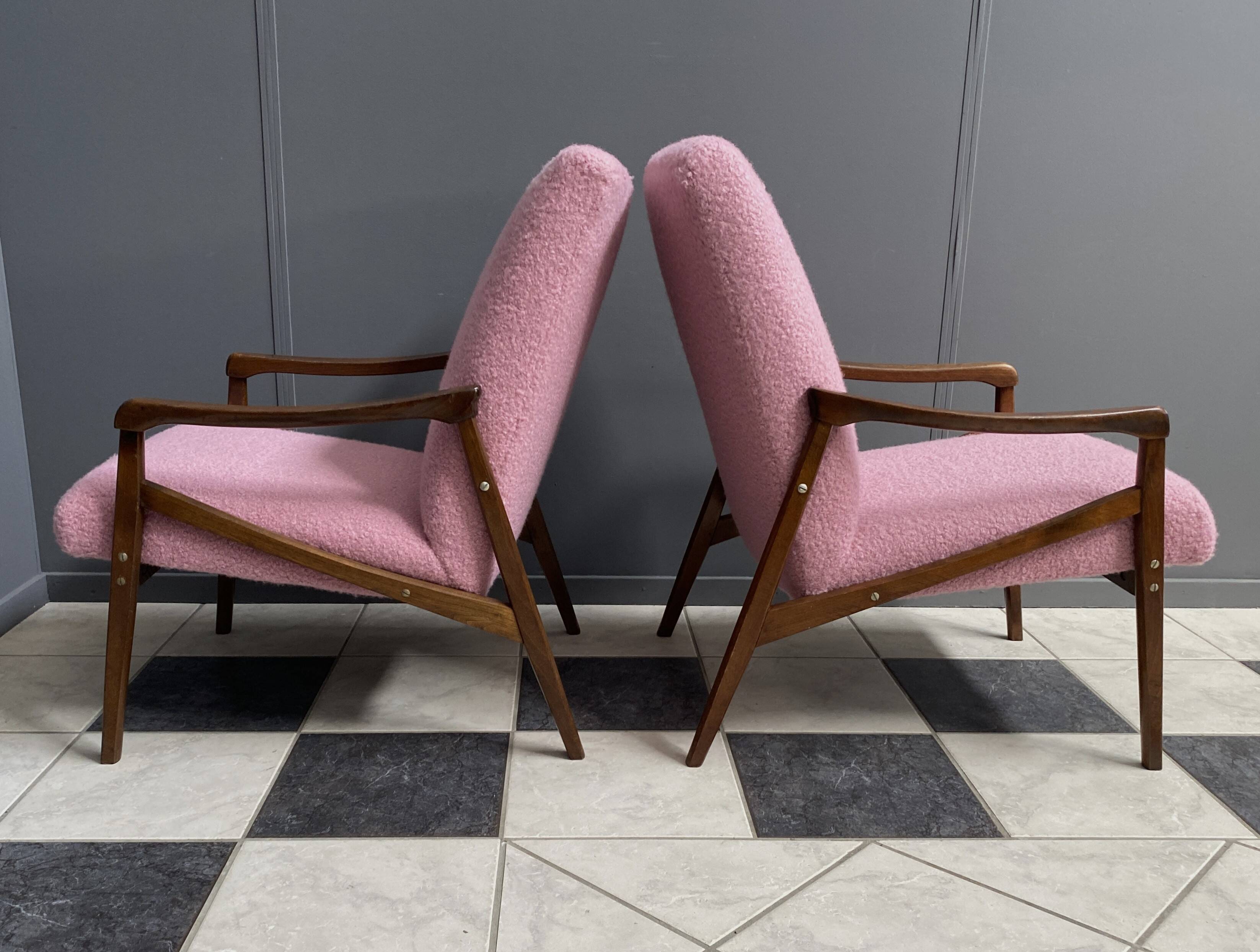 Pink Boucle Jiri Jiroutek chairs 1960s