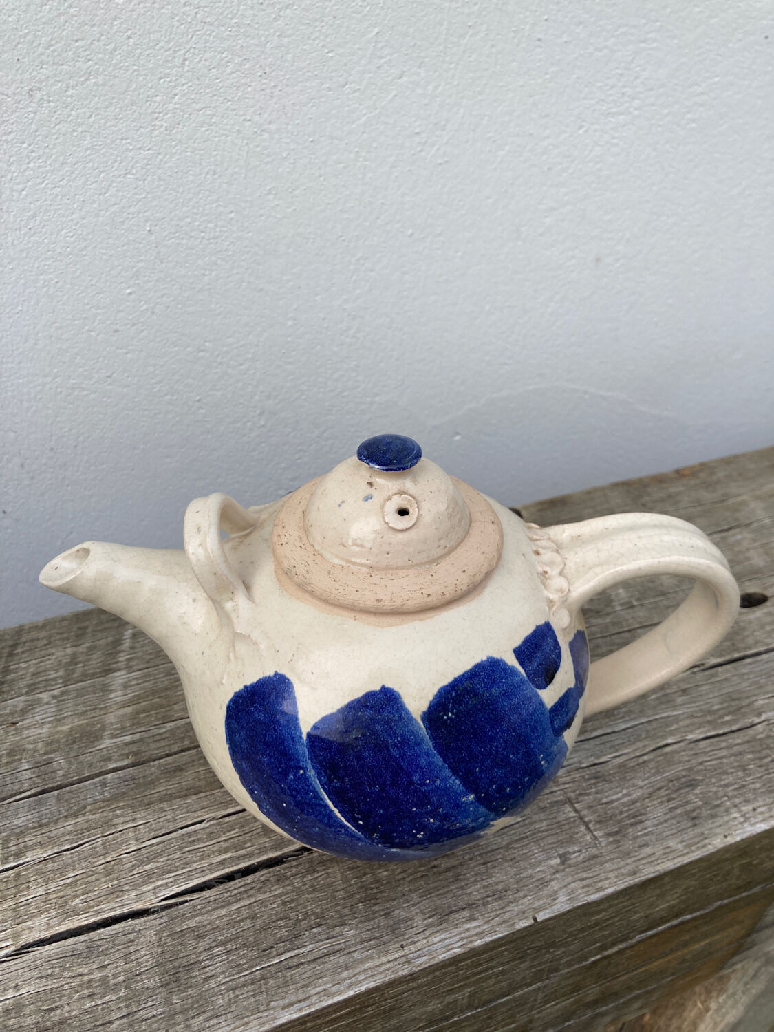 Teapot in blue and beige Japanese stoneware