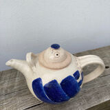 Teapot in blue and beige Japanese stoneware