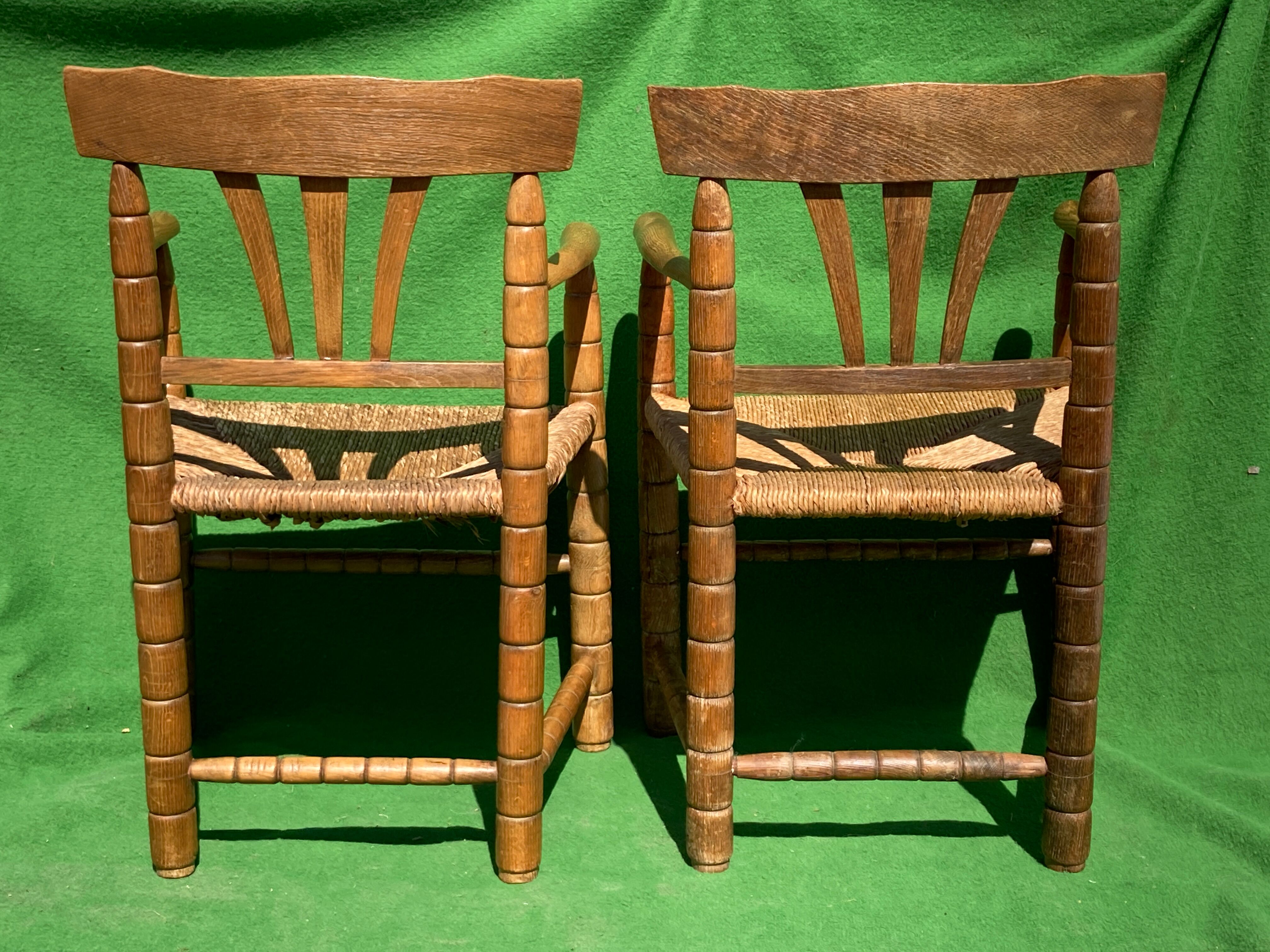 Pair german bobbin turned side chairs with rush seat