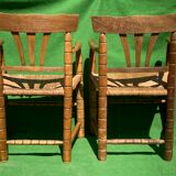 Pair german bobbin turned side chairs with rush seat
