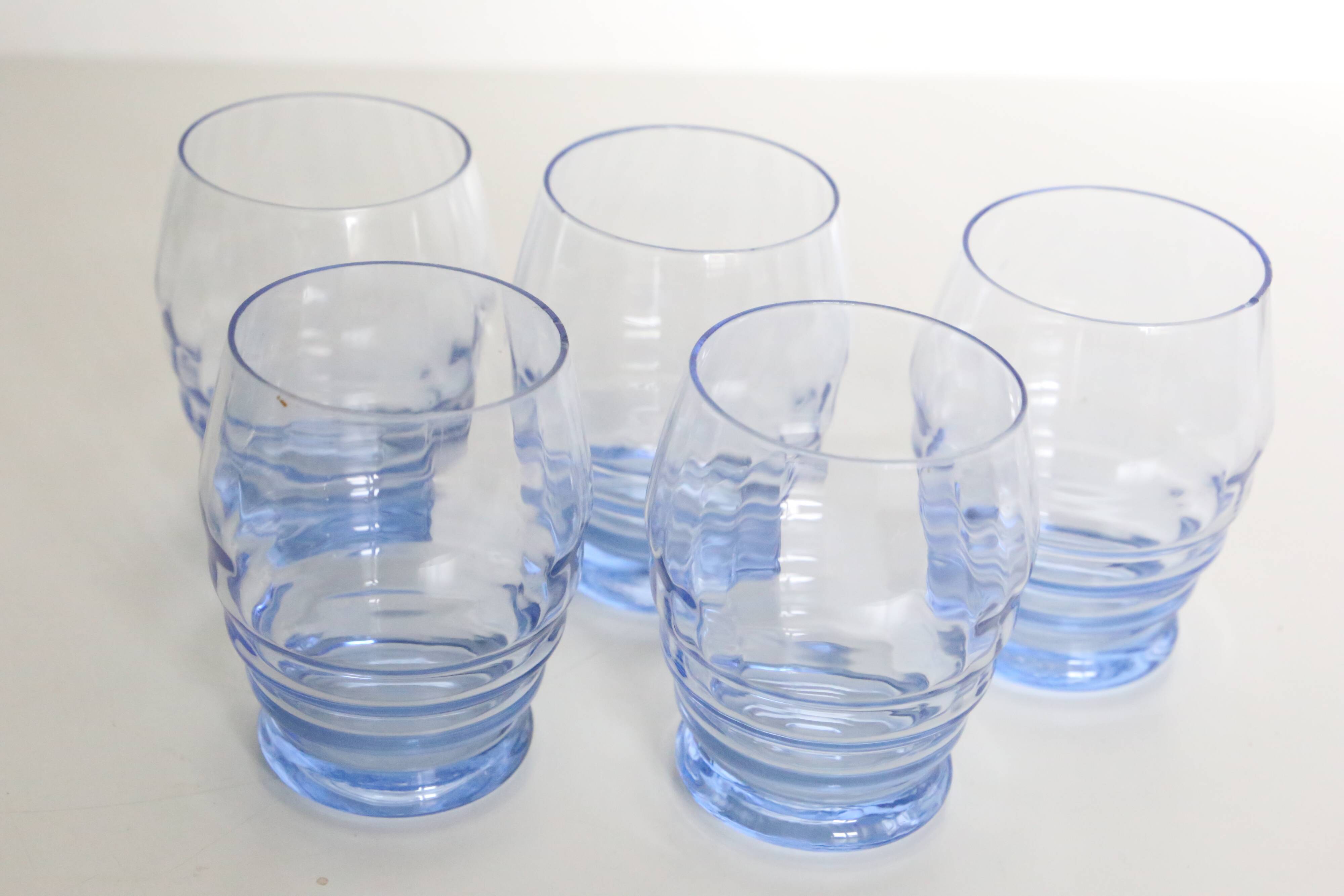 Blue water glasses x5, art deco, delicate, antique, ancient