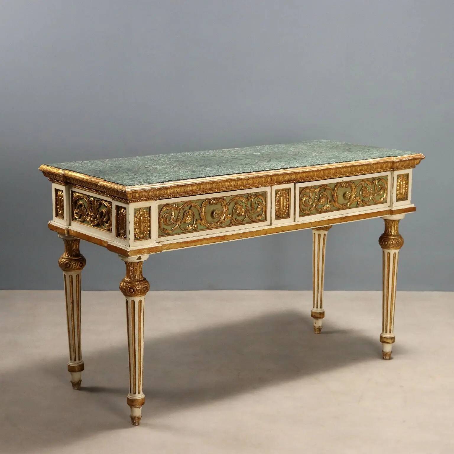 Table éclectique ancienne en bois laqué et marbre, Italie, XIXe siècle