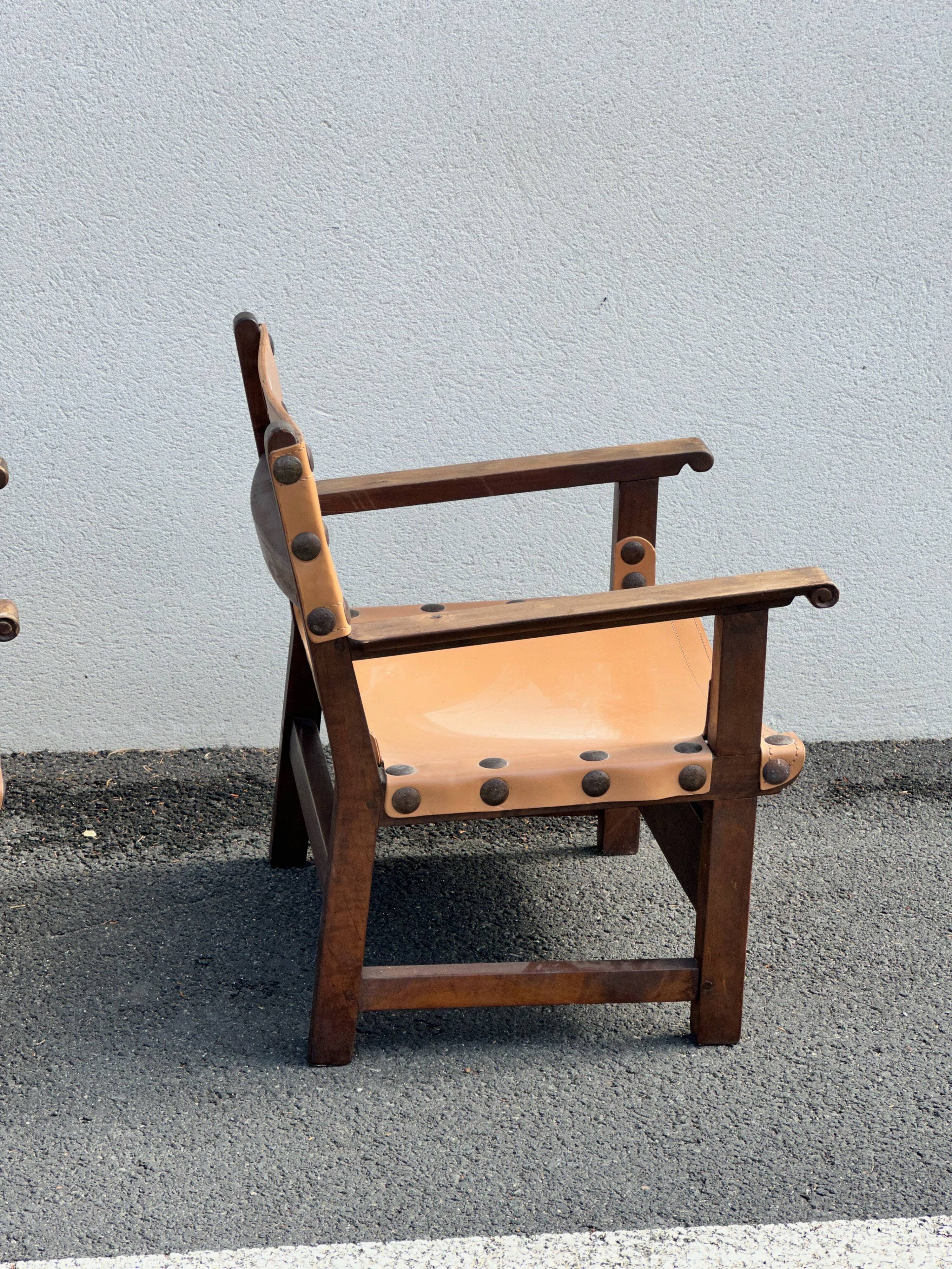 Brutalist armchair in wood and leather 60s