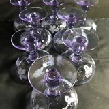 8 colorful crystal champagne cups engraved mid 20th