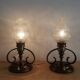 Pair of Ar Nouveau style copper and crystal table lamps vintage 1950s 50s